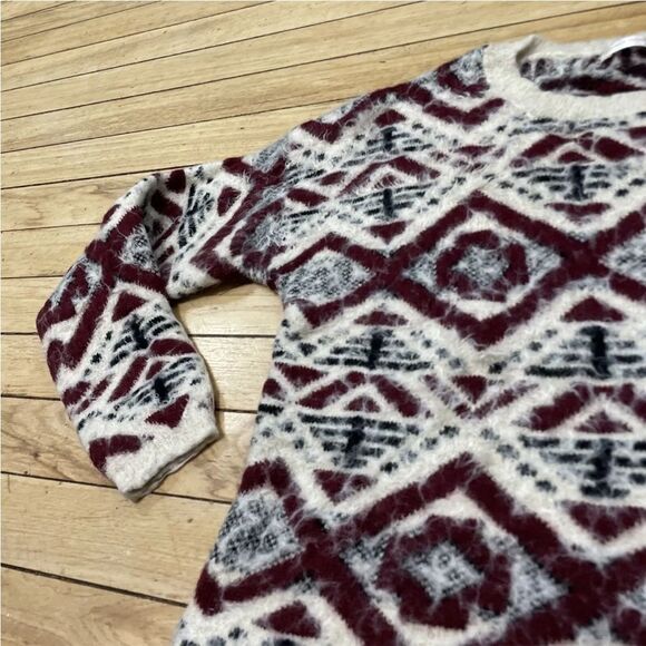 A'GACI MOHAIR Sweater Women M Red Beige Tribal Aztec Geometric Fuzzy Pullover M - Picture 12 of 16